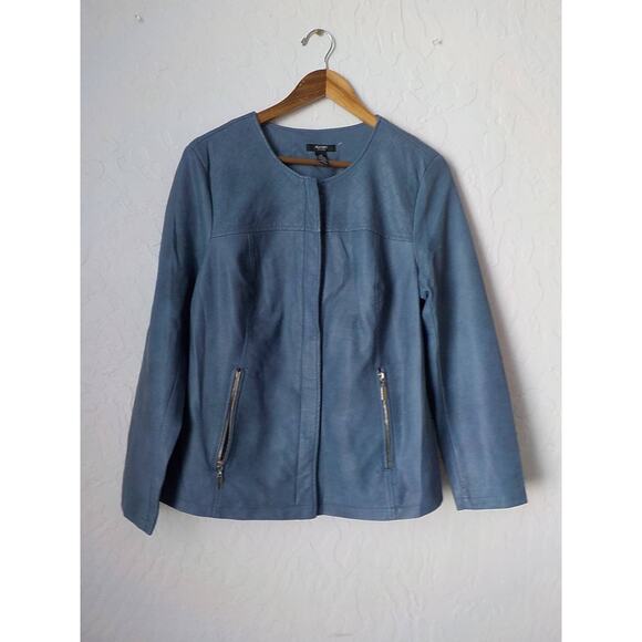 Alfani Blue Motto Jacket Faux Leather Mid Length Zip Pockets Women size 0X (12) - Picture 10 of 10